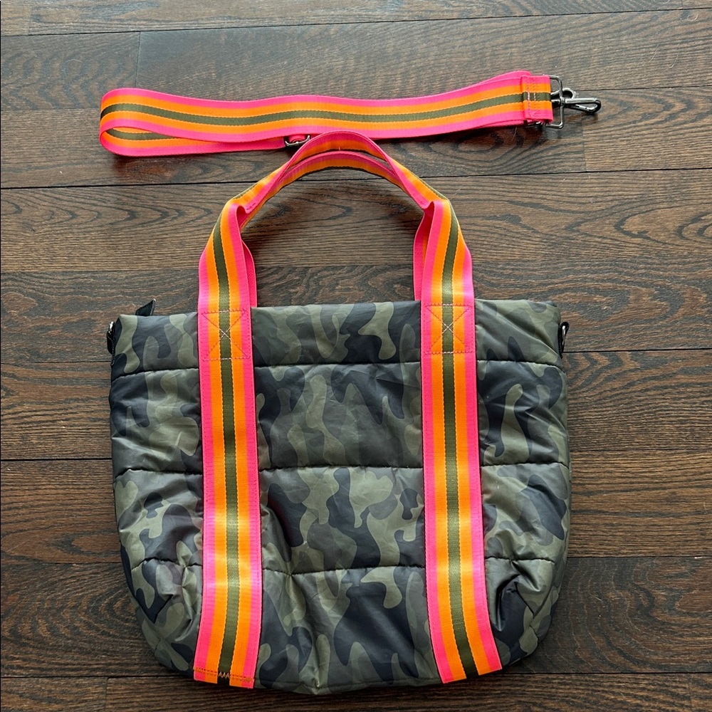 Camouflage Tote Bag with Pink and Orange Straps